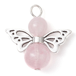 Natural Green Aventurine/Rose Quartz/Tiger Eye/Carnelian/Amethyst/Lava Rock Heart Angel Pendants&nbsp;PALLOY-JF03186-02