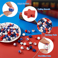 220Pcs Independence Day Theme Spray Painted Natural Wood Beads&nbsp;WOOD-TA0001-73