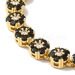 Rack Plating Brass Pave Cubic Zirconia Flower Link Necklaces for Women&nbsp;NJEW-B108-01G-04