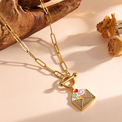 304 Stainless Steel Rhinestone Enamel Colorful Heart Envelope Pendant Necklaces with OT Clasps for Women&nbsp;WG8DC21-01