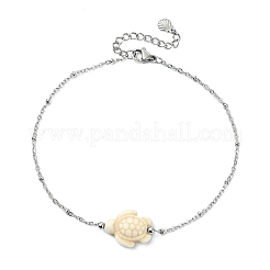 3Pcs 3 Styles Ocean Dyed Synthetic Turquoise Turtle Starfish & Round Natural White Shell Anklets&nbsp;AJEW-AN00803