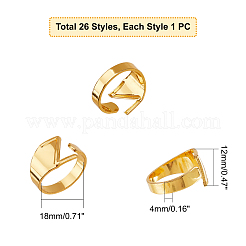 26Pcs 26 Letters Alloy Cuff Finger Rings&nbsp;RJEW-PH0001-02G