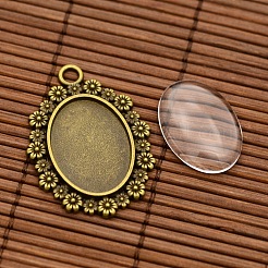 Vintage Alloy Flower Pendant Cabochon Bezel Settings and Transparent Oval Glass Cabochons&nbsp;DIY-X0230-AB-NF