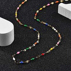 Colorful Enamel Oval & Dapped Link Chain Necklace&nbsp;NJEW-Q315-01G