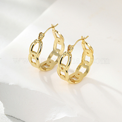 Simple 201 Stainless Steel Cuban Link Hoop Earrings&nbsp;LS-WG5268