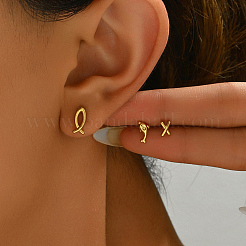 3 Pairs Stylish 201 Stainless Steel Fish & X-Shaped & Dolphin Stud Earrings&nbsp;EN4895
