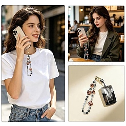 Glass & Acrylic & Natural Obsidian & CCB Plastic Leopard Print Bead Mobile Straps&nbsp;HJEW-YW00561