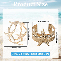 2Pcs 2 Styles  Starfish Alloy Arm Cuff Bangles for Girl Women&nbsp;BJEW-CY0001-05G