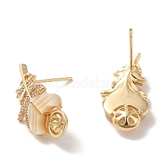 Golden Brass Micro Pave Cubic Zirconia Stud Earring Findings&nbsp;LS-KK-P253-04C-G