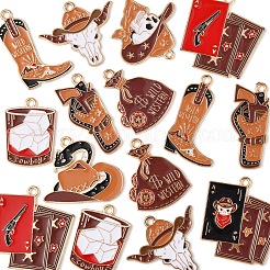 18Pcs 9 Styles Western Cowboy Hat Boots Money Bag Skull Alloy Enamel Pendants&nbsp;FIND-FS0003-91