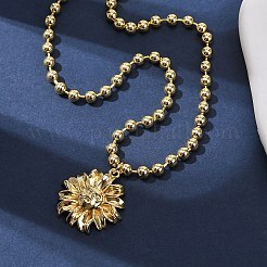 Brass Flower Pendant Ball Chain Necklaces&nbsp;NJEW-D348-01G