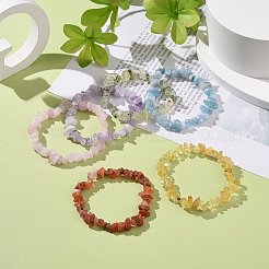 6Pcs 6 Style Natural Mixed Gemstone Chips Stretch Bracelets Set&nbsp;BJEW-JB08916