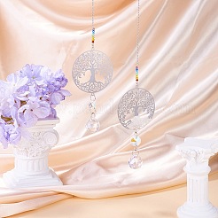 2Pcs 201 Stainless Steel Tree of Life Shape & Rainbow Crystal Glass Hanging Suncatcher&nbsp;HJEW-TA00446