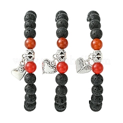 Natural Lava Rock Round & Carnelian Beads Stretch Bracelets for Women&nbsp;BJEW-JB11472