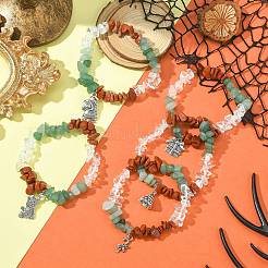 Natural Red Jasper & Green Aventurine & Glass Chips Beaded Stretch Bracelet&nbsp;BJEW-JB09499