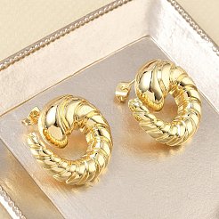 Twisted Brass Stud Earrings for Women&nbsp;KK-CBAD851-21G