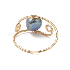 Copper Wired Natural Pearl Finger Rings&nbsp;RJEW-JR00979