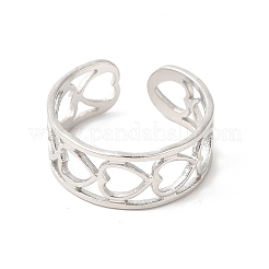 Non-Tarnish 304 Stainless Steel Hollow Out Heart Open Cuff Ring for Women&nbsp;RJEW-E063-19P