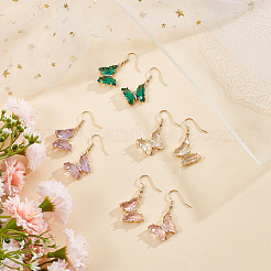 4 Pairs 4 Colors Real 14K Gold Plated Cubic Zirconia Butterfly Dangle Earrings&nbsp;EJEW-AN0003-82