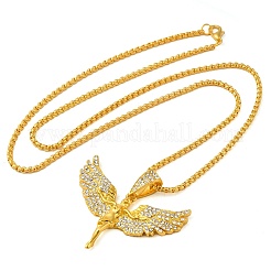 Angel Shape Rhinestone Pendant Necklace with Zinc Alloy Box Chains&nbsp;NJEW-G118-03G