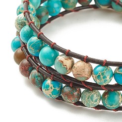 Round Natural Imperial Jasper(Dyed) Braided Wrap Bracelet&nbsp;BJEW-JB08175