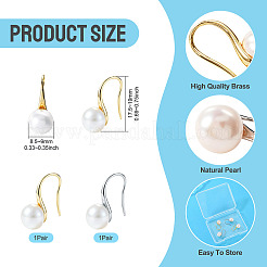 2 Pairs 2 Colors Brass Natural Pearl Dangle Earrings&nbsp;PEAR-TA0001-52