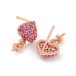 Rack Plating Brass Micro Pave Hot Pink Cubic Zirconia Stud Earring Finding&nbsp;EJEW-C102-05G-02B