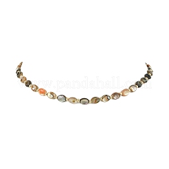 Natural Paua Shell Oval Beaded Necklaces with Brass End Chains for Men Women&nbsp;NJEW-JN06043