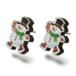 Christmas Printed Wood Stud Earrings for Women&nbsp;EJEW-U025-01C