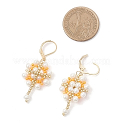 Flower with Cross 304 Stainless Steel Earrings Glass Seeds Leverback Earrings&nbsp;EJEW-MZ00507