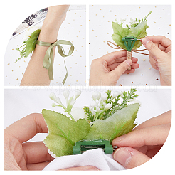 4Pcs 2 Style Silk Cloth Rose Flower Boutonniere Brooch & Wrist Corsage&nbsp;AJEW-HY0001-32