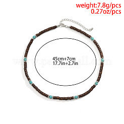 Round Synthetic Turquoise & Wood Heishi Beaded Necklaces for Men&nbsp;FS-WG6A9BE-01