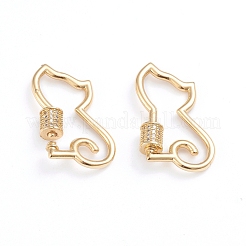 Brass Micro Pave Clear Cubic Zirconia Screw Carabiner Lock Charms&nbsp;ZIRC-I041-06G