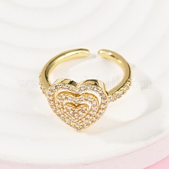 Brass Micro Pave Cubic Zirconia Cuff Rings for Women&nbsp;RJEW-F182-05G
