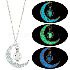 3Pcs 3 Colors Platinum Plated Alloy Crescent Moon Pendant Necklaces Set&nbsp;NJEW-AN0001-31
