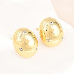 Oval Brass Micro Pave Cubic Zirconia Stud Earrings&nbsp;EJEW-Z164-17G-01