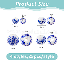 100Pcs 4 Colors Floral Printed Porcelain Beads&nbsp;PORC-DC0001-16B
