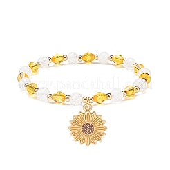 Acrylic Beaded Stretch Bracelet with Alloy Enamel Charms for Women&nbsp;BJEW-JB08727