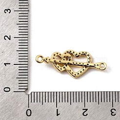 Brass Micro Pave Clear Cubic Zirconia Double Heart Connector Charms&nbsp;KK-I360-013G-03