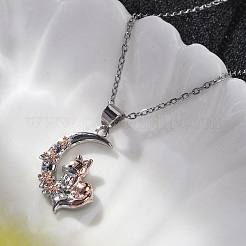Brass Moon Fox Pendant Cable Chain Necklaces for Women&nbsp;NJEW-C067-02P