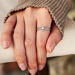 2Pcs Heart 925 Sterling Silver Micro Pave Clear Cubic Zirconia Finger Rings for Women&nbsp;FS-WG4005F-03