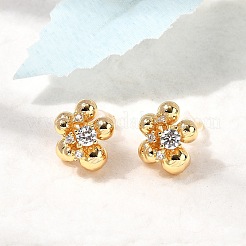 Flower Brass Micro Pave Clear Cubic Zirconia Stud Earrings&nbsp;EJEW-B148-01G