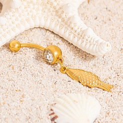 304 Stainless Steel Crystal Rhinestone Carved Barbell Dangle Belly Rings&nbsp;LS-STAS-C147-18B-G