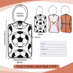 6Pcs Soccer Basketball Baseball PU Leather Luggage Tags with Metal Loops&nbsp;AJEW-GA0011-21