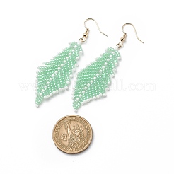 Japanese Seed Braided Feather Dangle Earrings&nbsp;EJEW-MZ00001