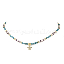 Ocean Brass Micro Pave Clear Cubic Zirconia Starfish Pendant Necklaces&nbsp;NJEW-JN06429-01