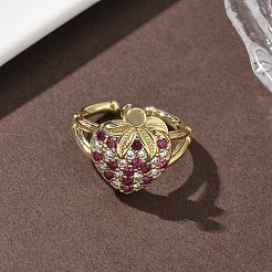 Brass Micro Pave Cubic Zirconia Cuff Rings&nbsp;RJEW-H256-14G-01