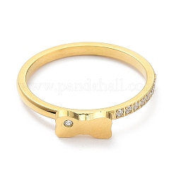 Ion Plating(IP) 304 Stainless Steel Bowknot Finger Ring with Cubic Zirconia&nbsp;RJEW-K224-15G