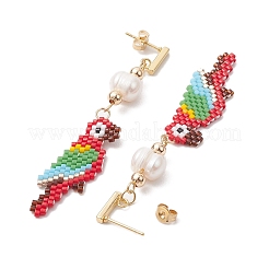 Glass and Natural Cultured Freshwater Pearl Beads Studs Earrings&nbsp;EJEW-MZ00135