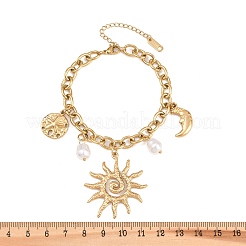 304 Stainless Steel & Plastic Imtation Pearl Charm Bracelets&nbsp;BJEW-B171-06G